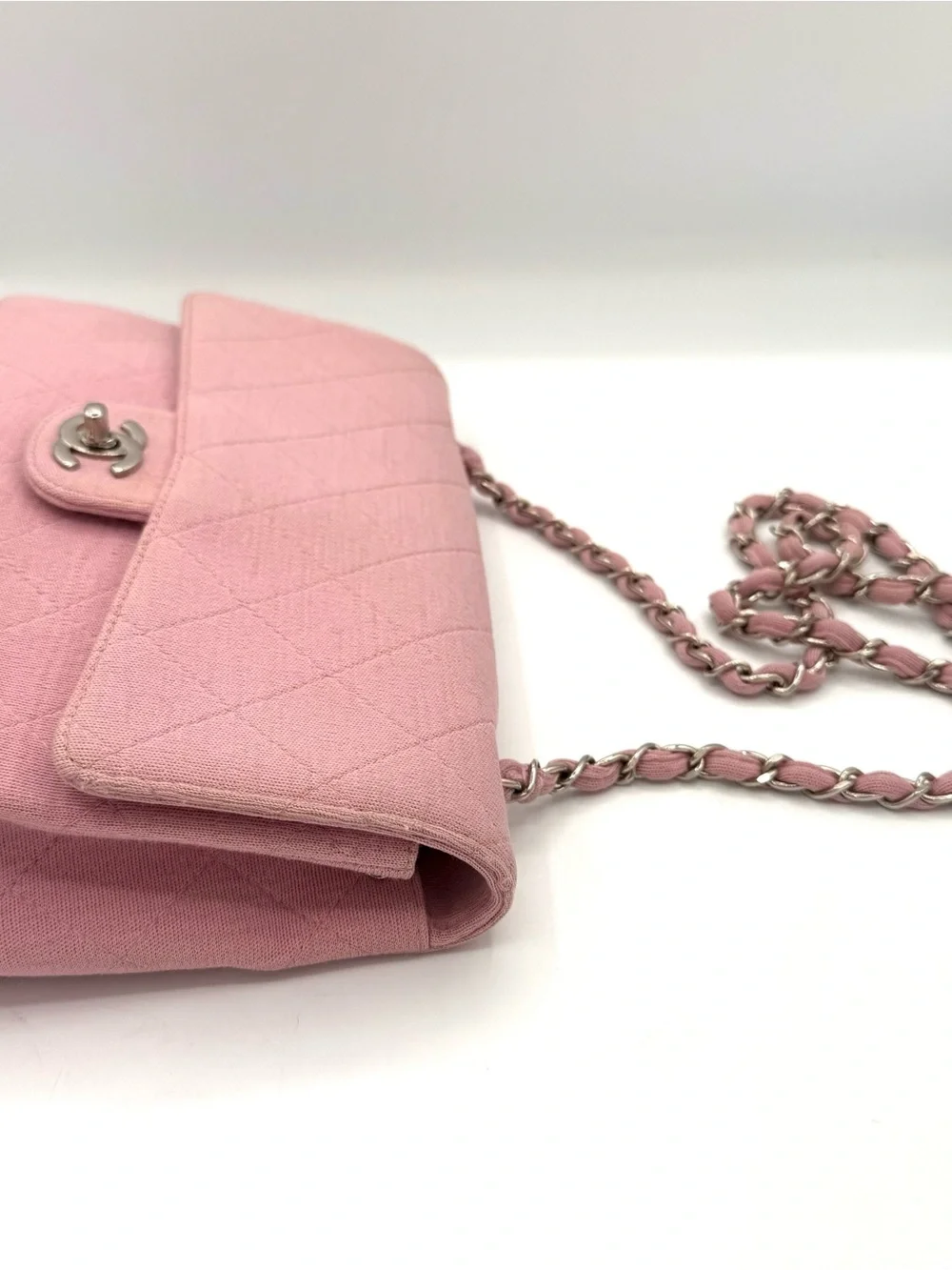 CHANEL Pink Quilted Flap Shoulder Bag with Silver Chain